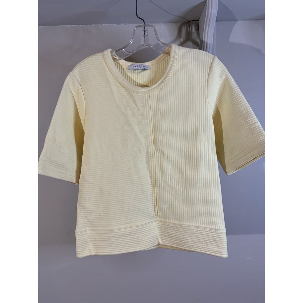 SANDRO Butter Yellow Quilted Short Sleeve Top S